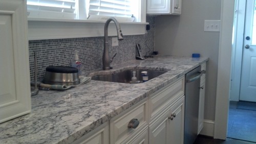 Inspiration White Ice Granite Countertops Pale Steel Grey Luxurious Appearance Powder Rooms Interior Design Limited Quantities